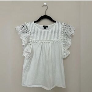 J. Crew Cream Flutter Sleeve Blouse with Ruffled Pleats